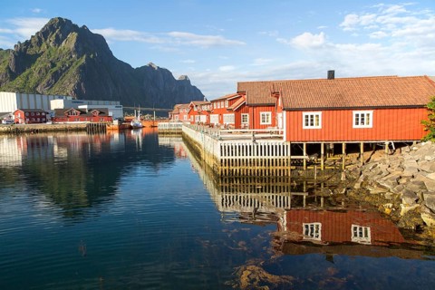 Traditional building style at Scandic Hotel, Svolvaer, Lofoten Islands, Nordland, Norway, Europe
