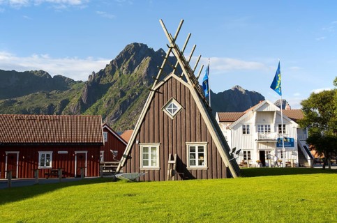 Traditional building style at Scandic Hotel, Svolvaer, Lofoten Islands, Nordland, Norway, Europe