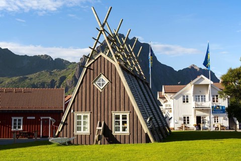 Traditional building style at Scandic Hotel, Svolvaer, Lofoten Islands, Nordland, Norway, Europe