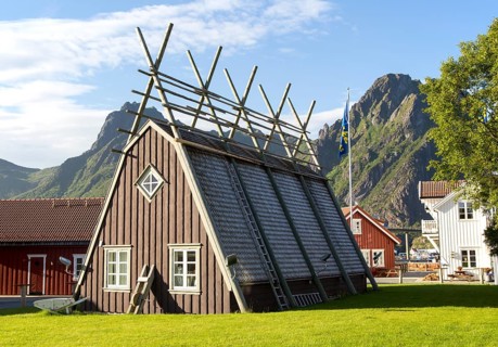 Traditional building style at Scandic Hotel, Svolvaer, Lofoten Islands, Nordland, Norway, Europe