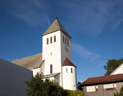 White concrete church at Svolvaer, Lofoten Islands, Nordland, Norway built in 1934
