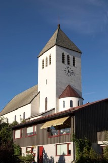 White concrete church at Svolvaer, Lofoten Islands, Nordland, Norway built in 1934