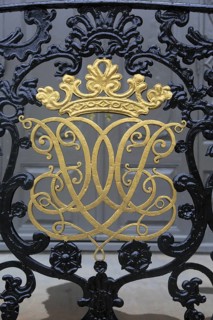 Gold ironwork detail Stiftsgarden palace in city of Trondheim, Norway, Europe