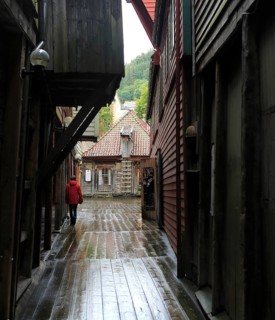 Historic Hanseatic League wooden buildings Bryggen area, Bergen, Norway UNESCO World Cultural