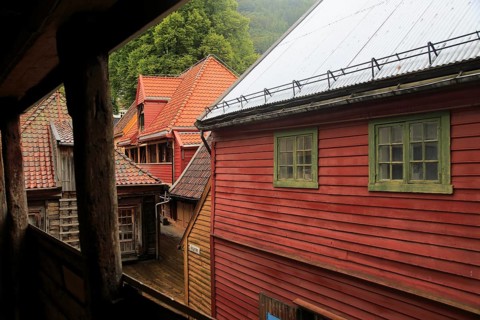 Historic Hanseatic League wooden buildings Bryggen area, Bergen, Norway UNESCO World Cultural
