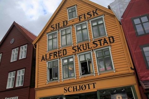 Historic Hanseatic League wooden buildings Bryggen area, Bergen, Norway UNESCO World Cultural