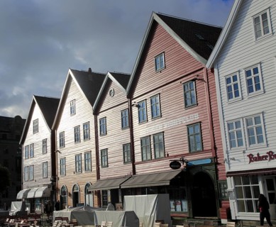Historic Hanseatic League wooden buildings Bryggen area, Bergen, Norway UNESCO World Cultural