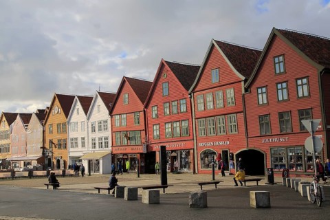 Historic Hanseatic League wooden buildings Bryggen area, Bergen, Norway UNESCO World Cultural
