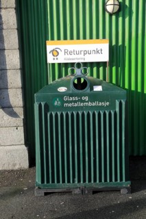 Glass and metal recycling street collection container, Bergen, Norway, Europe