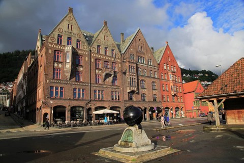 Historic buildings in Bryggen area, city centre of Bergen, Norway, Europe