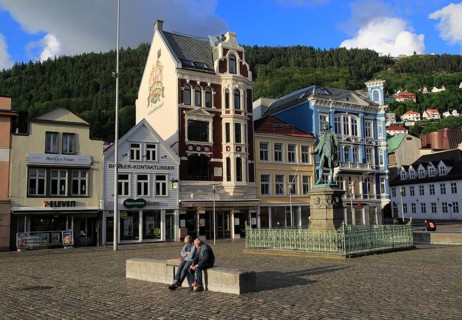 Ludvig Holberg statue in Vågsallmenningen, Bergen, Norway, Europe