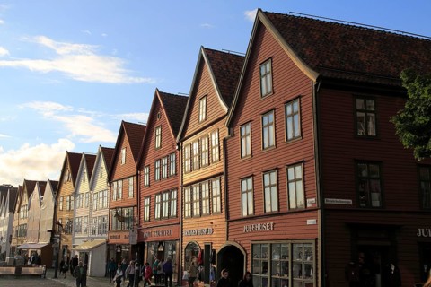 Historic Hanseatic League wooden buildings Bryggen area, Bergen, Norway UNESCO World Cultural