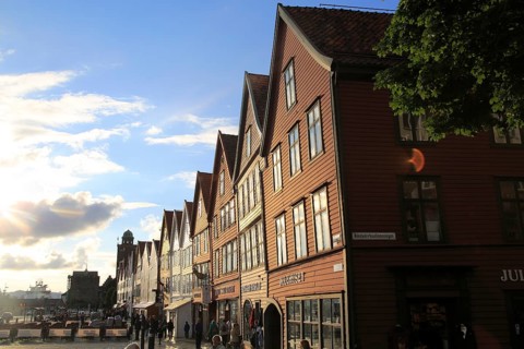 Historic Hanseatic League wooden buildings Bryggen area, Bergen, Norway UNESCO World Cultural