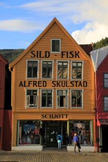 Historic Hanseatic League wooden buildings Bryggen area, Bergen, Norway UNESCO World Cultural