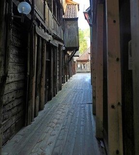 Historic Hanseatic League wooden buildings Bryggen area, Bergen, Norway UNESCO World Cultural