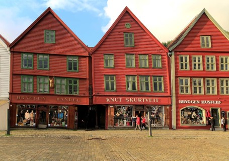 Historic Hanseatic League wooden buildings Bryggen area, Bergen, Norway UNESCO World Cultural
