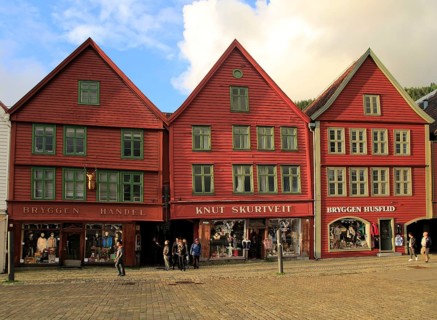 Historic Hanseatic League wooden buildings Bryggen area, Bergen, Norway UNESCO World Cultural