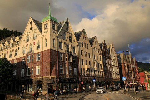 Historic buildings in Bryggen area, city centre of Bergen, Norway, Europe