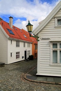 Historic wooden houses in Bekketomten street, Nordnes district, Bergen, Norway, Europe
