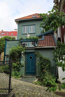 Historic wooden houses in Nostet area of city centre, Bergen, Norway, Europe