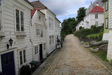 Historic wooden houses in Nostet area of city centre, Bergen, Norway, Europe