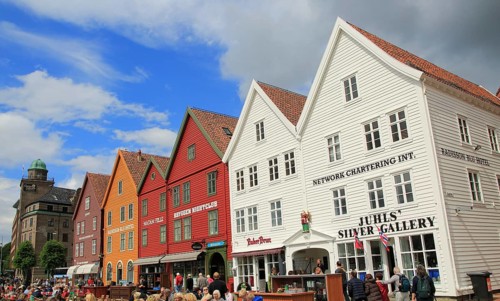 Historic Hanseatic League wooden buildings Bryggen area, Bergen, Norway UNESCO World Cultural