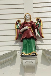 Wooden angel figure in Bryggen area, Bergen, Norway UNESCO World Cultural Heritage site