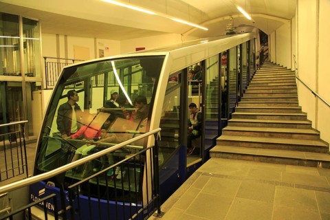 Floibanen funicular railway train carriage, Bergen, Norway, Europe