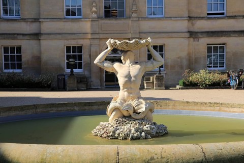 Triton sculpture fountain in courtyard of Radcliffe Primary Care building, University of Oxford,