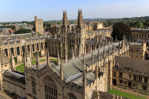 All Souls College buildings from above, University of Oxford, England, UK