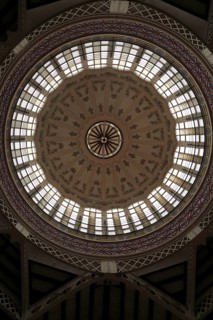 Inside central market building, city of Valencia, Spain glass domed roof