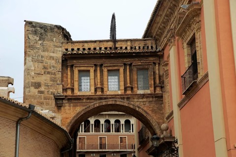 Historic stone archer passageway, part of the cathedral building, city of Valencia, Spain, Europe