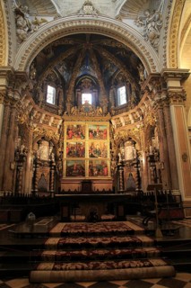 Ornately decorated altar inside cathedral church building building, city of Valencia, Spain, Europe