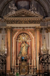 Altar statue ornately decorated inside cathedral church building building, city of Valencia, Spain,