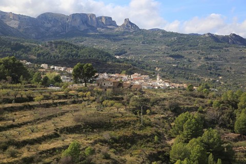 Mountain landscape scenery Benimantell village, valley of Gaudalest, Alicante province, Spain,