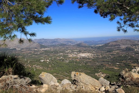 Raised view over Parcent village and Pop Valley, La Marina Alta, Alicante province, Spain, Europe