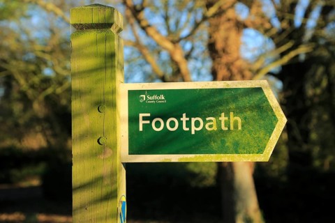 Footpath sign post Suffolk County Council, Suffolk, England, UK