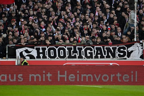 Banner, fan poster, banner, poster, banner, fan campaign HOOLIGANS in front of perimeter