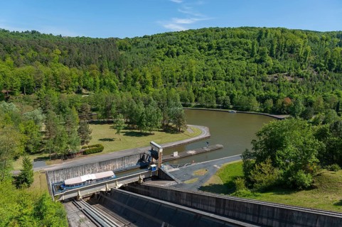 Boat lift on the Rhine-Marne Canal, Saint-Louis, Arzviller, Lorraine, France, Europe