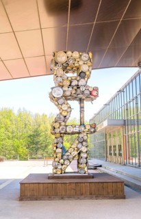 Sculpture spelling DMZ made of discarded pots and pans at DMZ Unification Observation Museum in