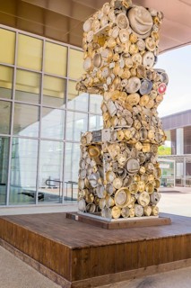 Sculpture spelling DMZ made of discarded pots and pans at DMZ Unification Observation Museum in