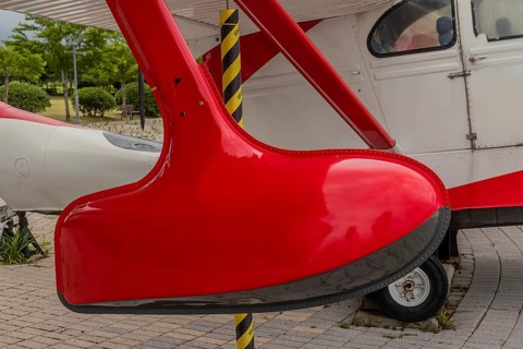Closeup of starboard wing float on Republic RC-3 Seabee aircraft at museum in Jeju, South Korea,