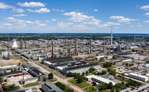 Aerial view of PCK Raffinerie GmbH in Schwedt. The refinery could be converted to produce