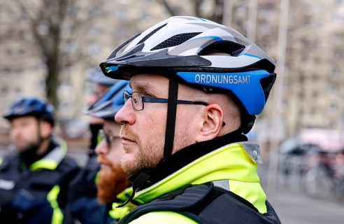 Employees of the bicycle squadron of the public order office. The bicycle squadron of the public
