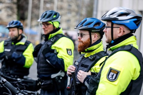 Employees of the bicycle squadron of the public order office. The bicycle squadron of the public
