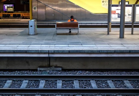 A passenger sits on a bench at Südkreuz station. The fourth train drivers' strike by the German