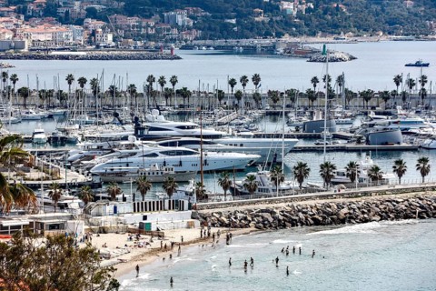 Beach and marina in Porto Maurizion, Imperia, 01.06.2022