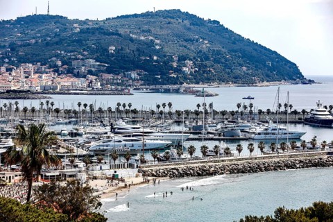 Beach and marina in Porto Maurizion, Imperia, 01.06.2022