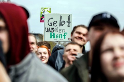 Demonstrators in favour of legal marijuana use. The demonstrators call for the legalisation and