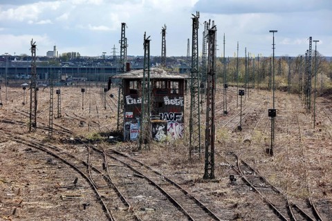 Former signal box in a disused marshalling yard, Dortmund, 10.04.2022